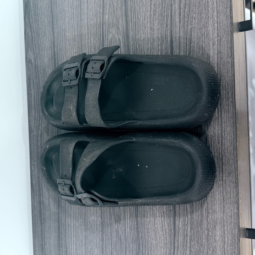 Black Double Strap Slip-On Sandals